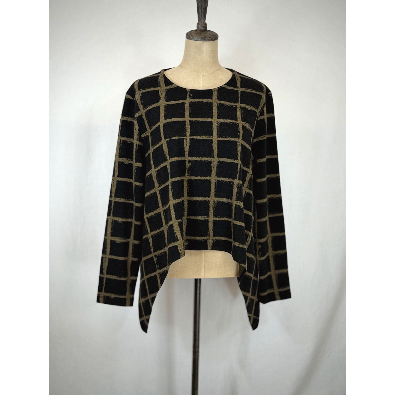 Nwt Sassy #13652 Black / Olive Grid Pattern Sweater Top Xl #0250